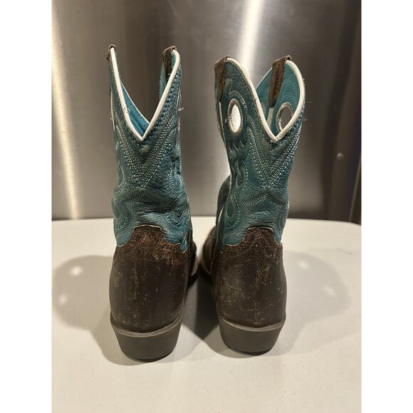 ARIAT Brown/Aqua Western Cowboy Boots Girls Youth Size 1.5 Cowgirl - Picture 4 of 8